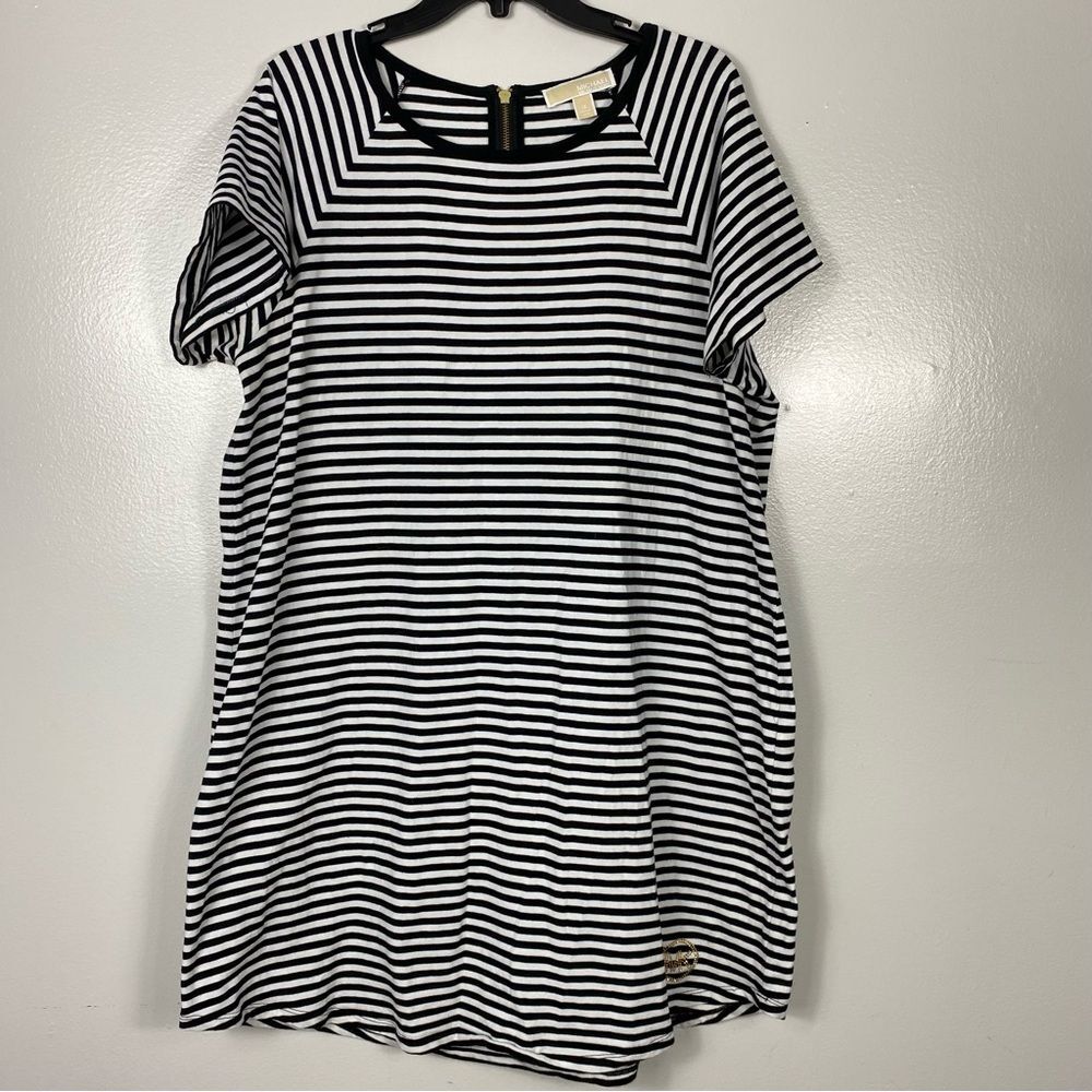 Michael Michael Kors black & white striped tee shirt dress 1X